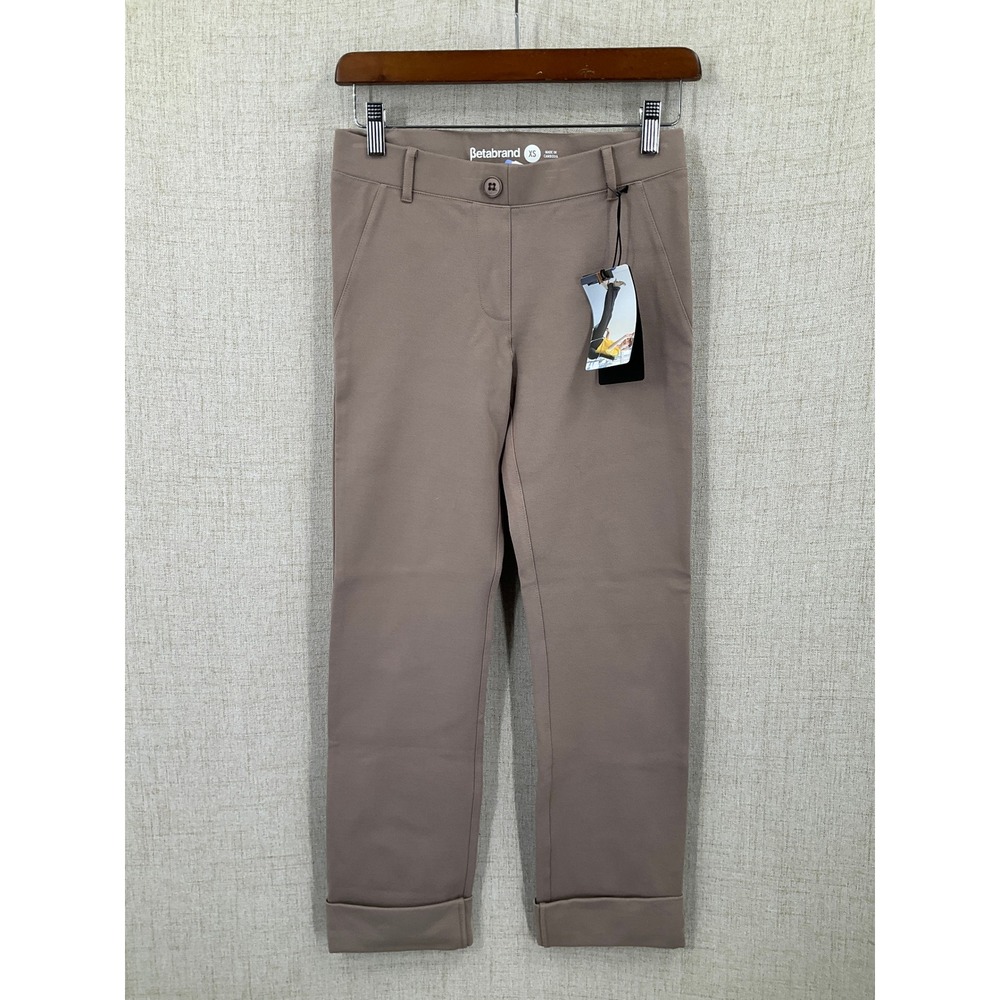 Betabrand Dress Pant Yoga Pants Women XS Tan Stretch Cuffed Straight‎ Leg NEW
